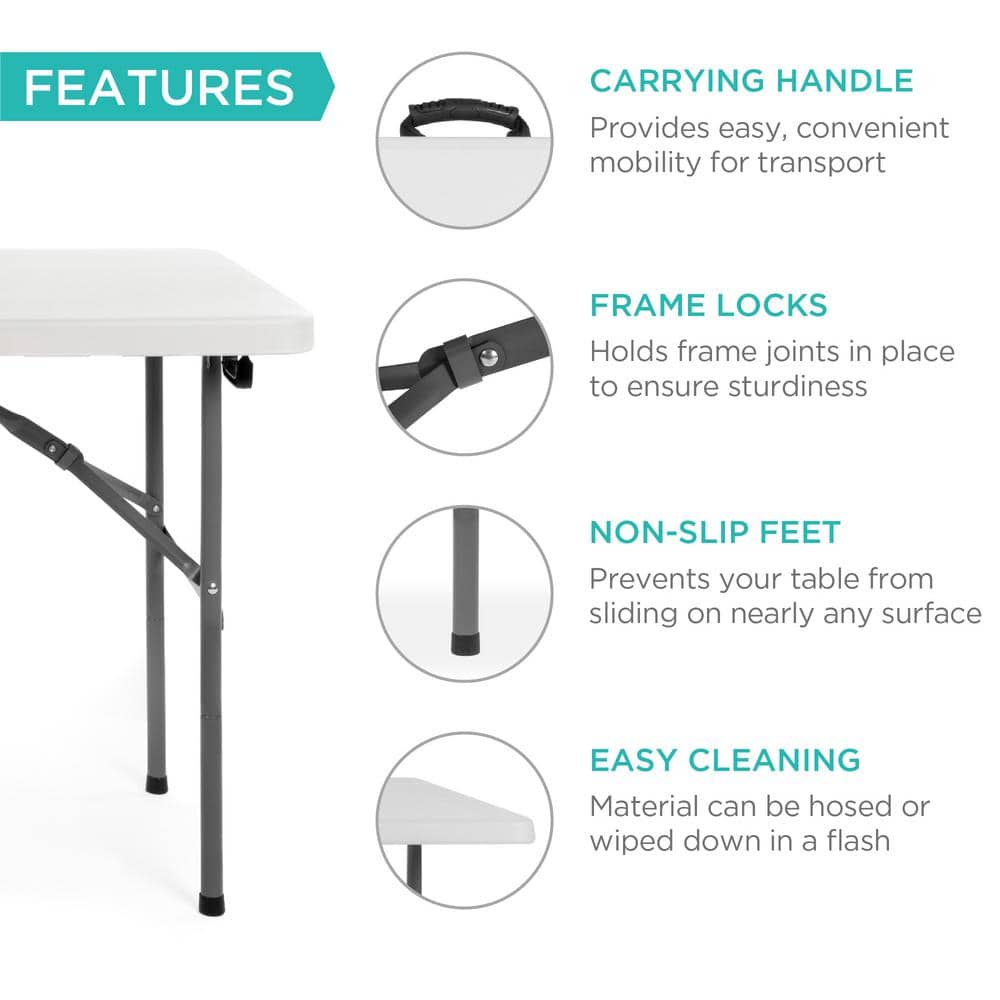 White Heavy-Duty 4ft Folding Plastic Table with Handle
