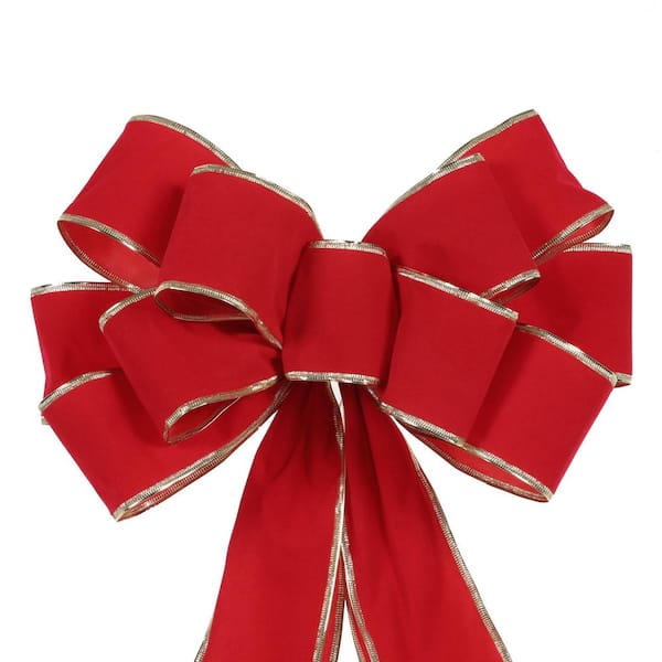 Northlight 40 in. Giant Red 3D 11-Loop Velveteen Christmas Bow with Gold  Trim 33406649 - The Home Depot