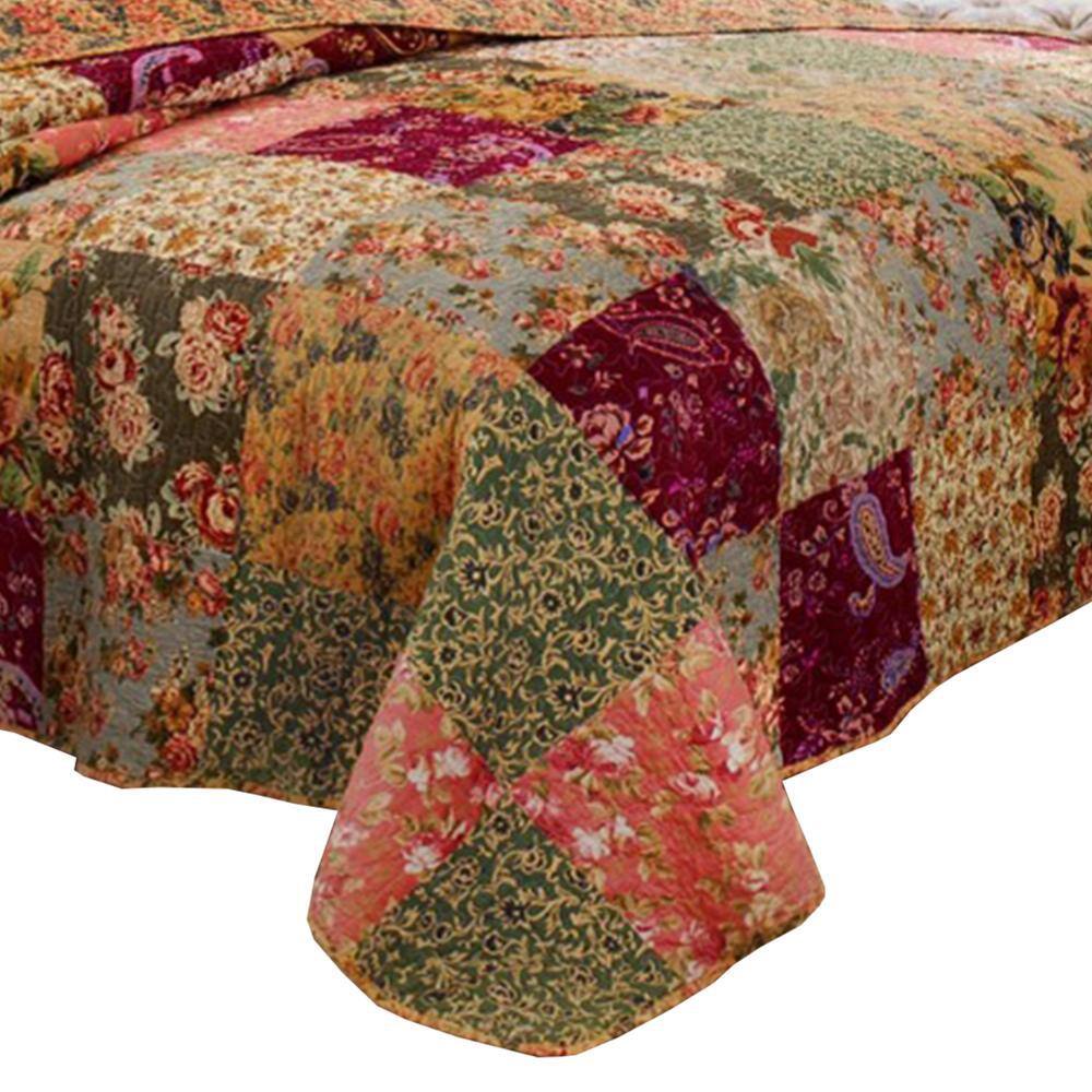 Multicolor Floral Patchwork King Microfiber Quilt Set