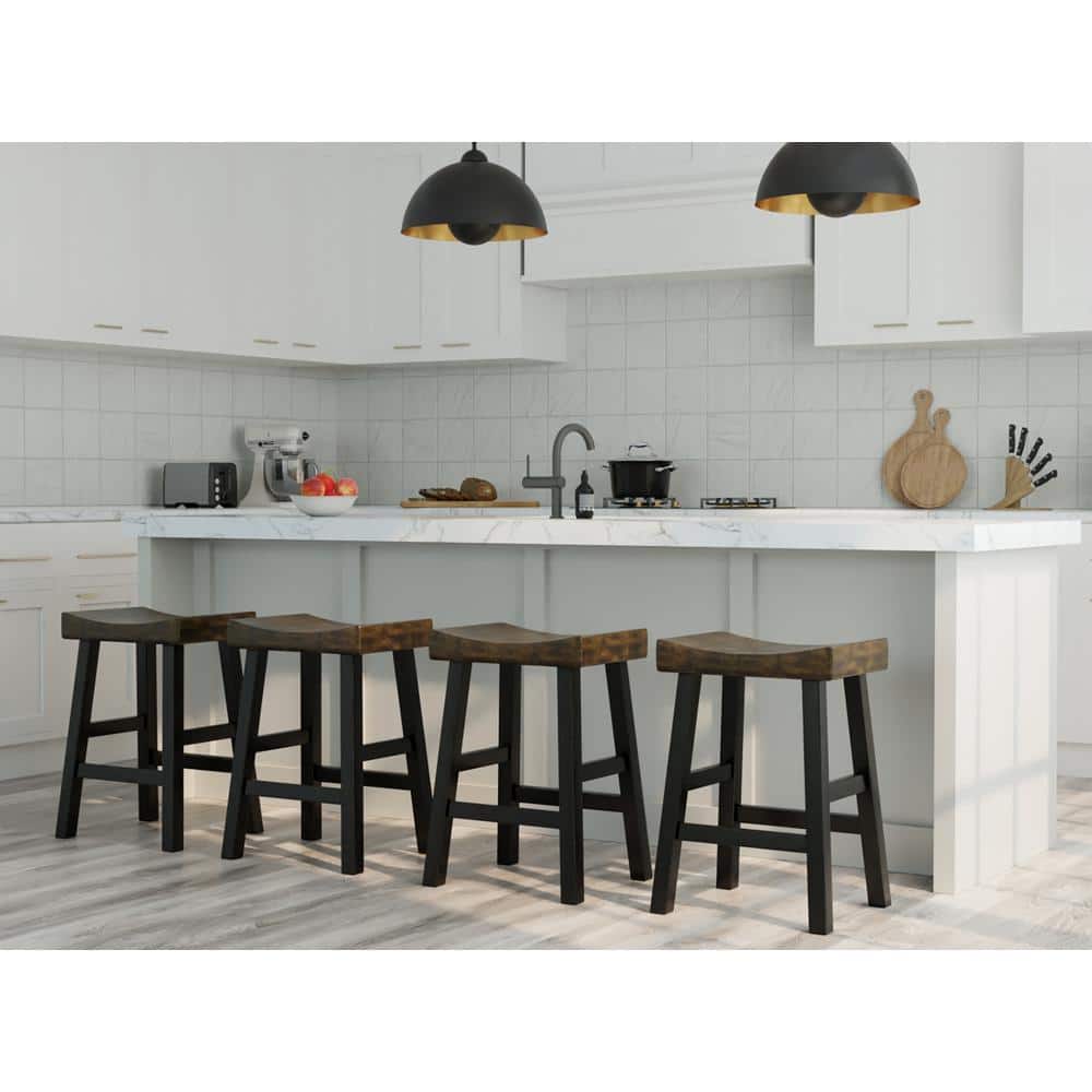 Elm and Black 25" Saddle Style Wood Counter Stool