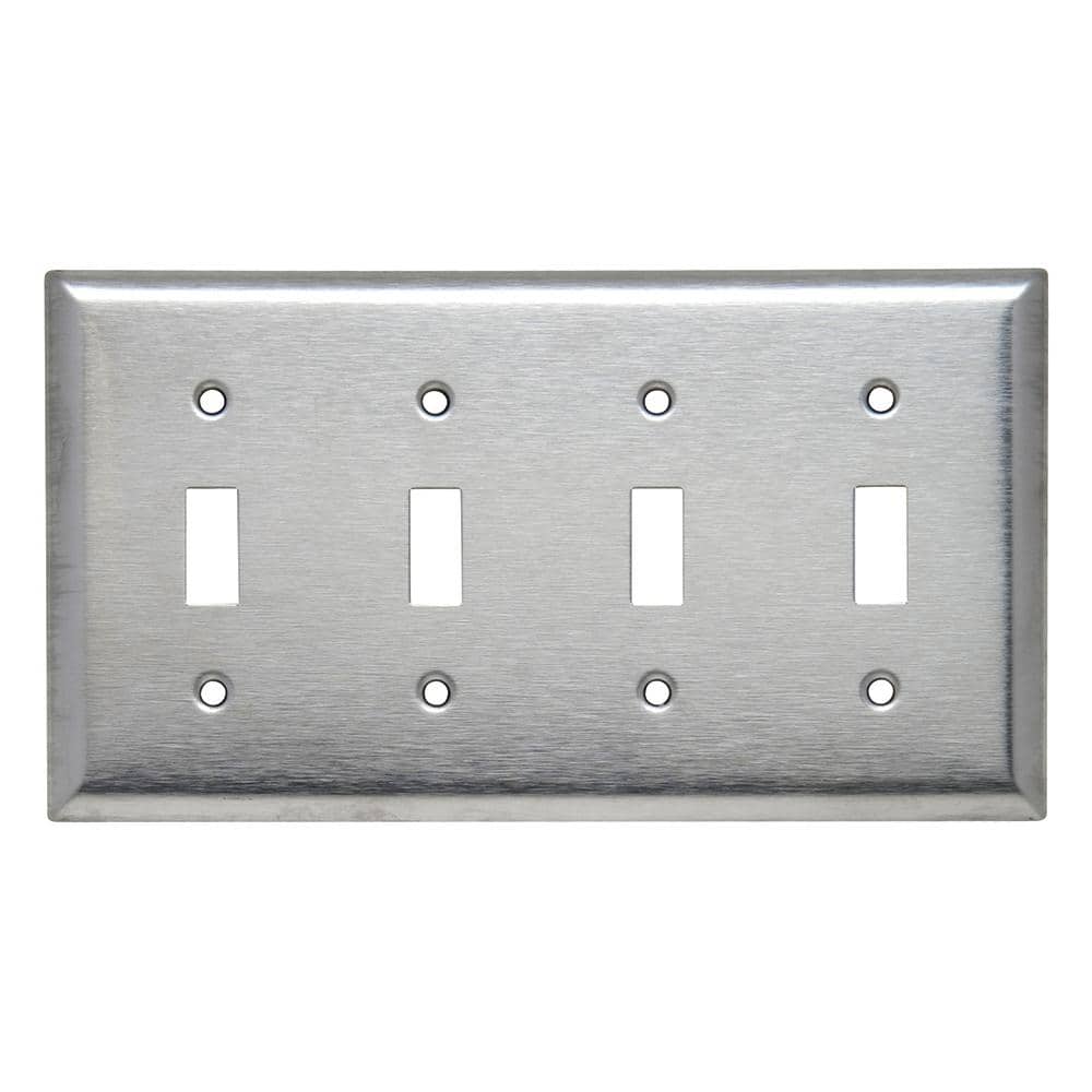 Mxfans Silver Stainless Steel Anti-Rust 4-Gang Socket Switch Wall Plate