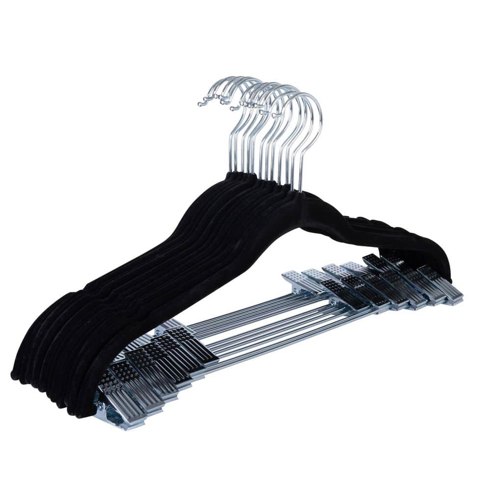 HOUSE DAY Black Velvet Hangers 24 Packs With Clips Ultra Thin Non