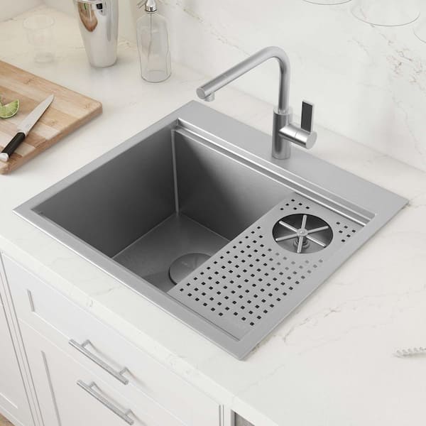 Ibiza 22 in. Drop-in Topmount Single Bowl 16-Gauge Stainless Steel Kitchen Sink with Glass Risner and Rounded Corners