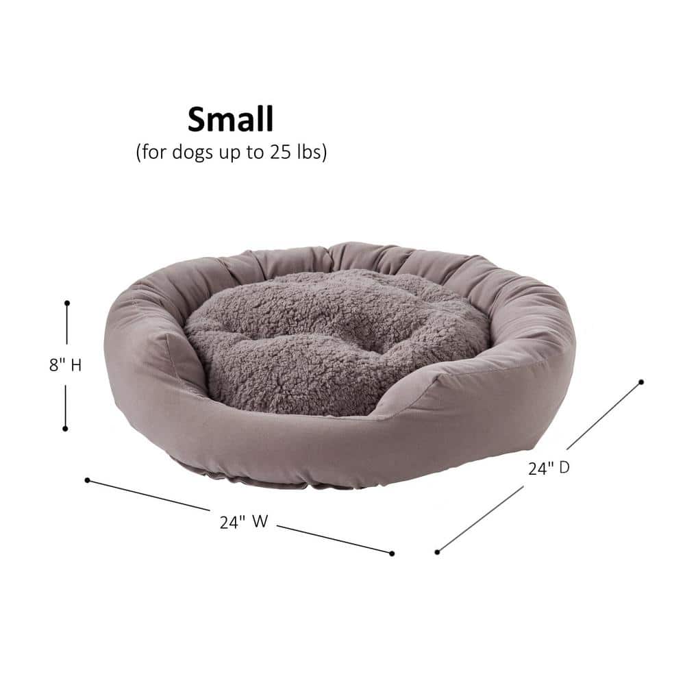 Small Gray Microfiber Donut Dog Bed with Sherpa Pillow