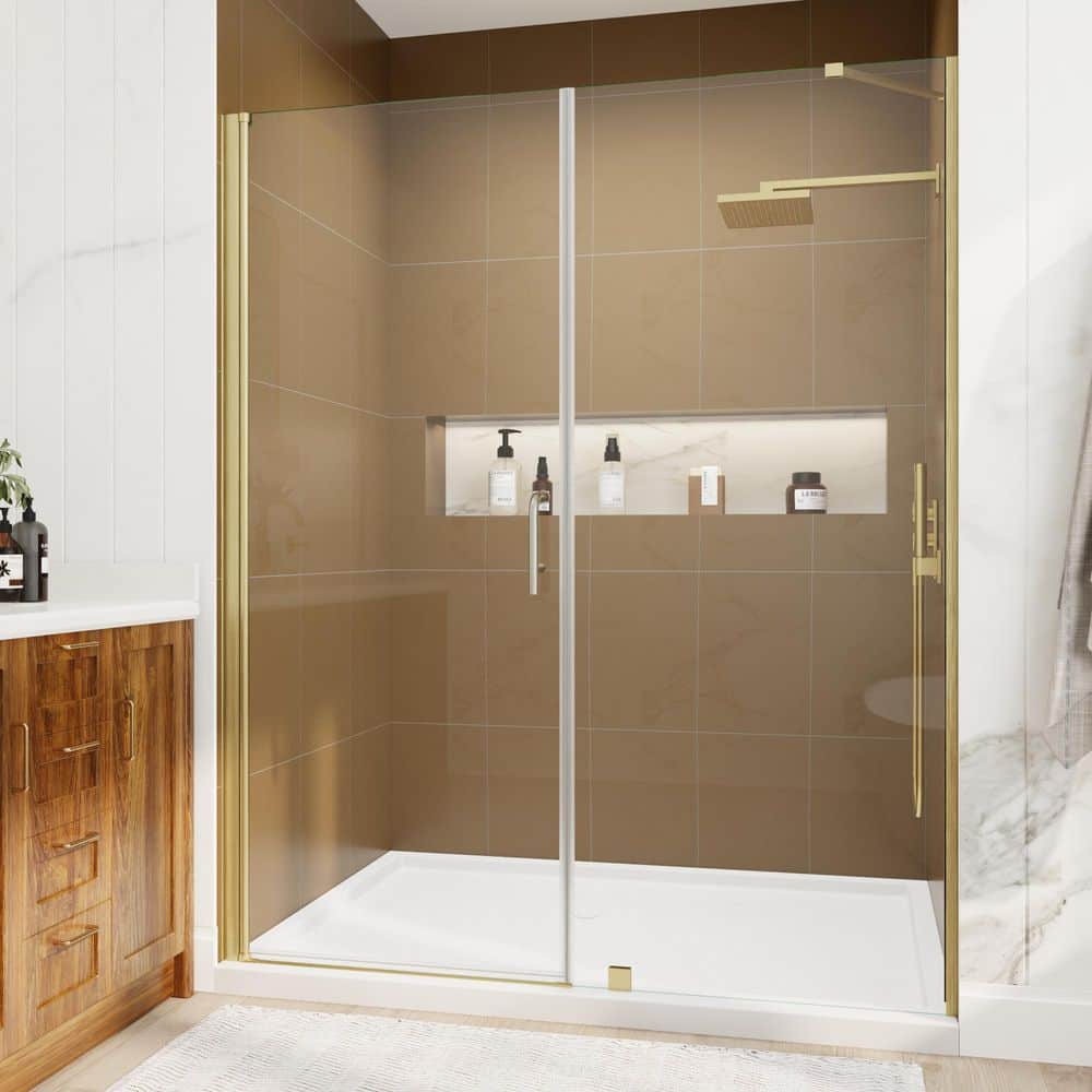 60 in. W x 72 in. H Pivot Semi-Frameless Shower Door in Brushed Gold with 1/4 in. Clear Tempered Glass price history on PriceWatchPro