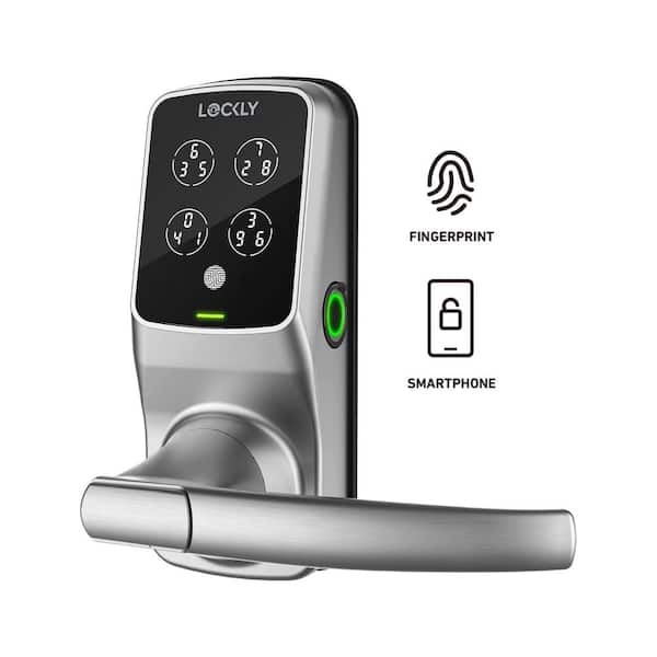 Lockly Secure Plus Satin Nickel Smart Touchscreen Hack-proof Keypad Door Latch Lock with Biometric Fingerprint and Bluetooth