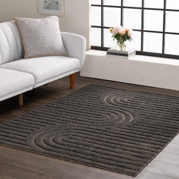 Oathil Dark Iron Gray 5 ft. x 7 ft. Geometric Area Rug