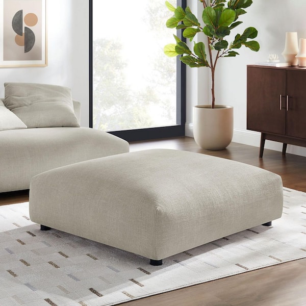 MODWAY Solace Modular Upholstered Fabric Ottoman in Linen
