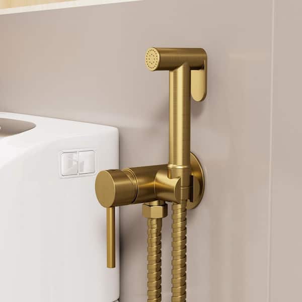 1 Handle Bidet Faucet with 47 in. Stainless Steel Hose and Wall Mount Holder in Brushed Gold