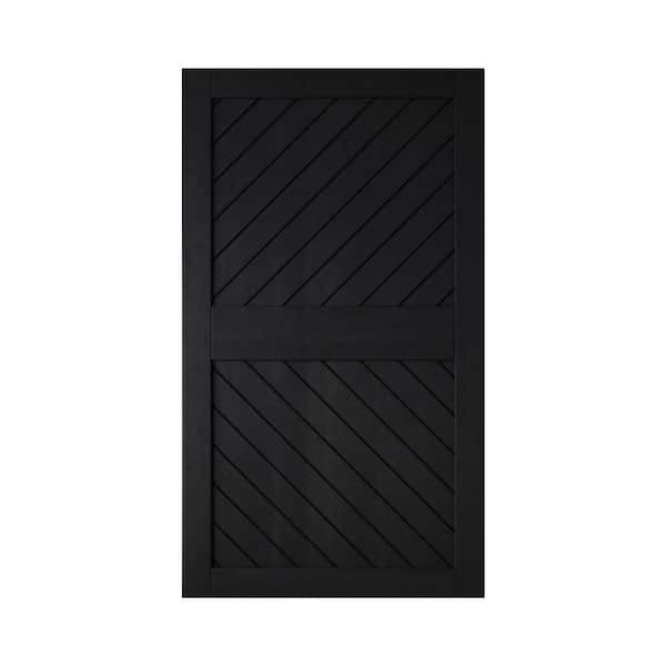 XT3 48 in. x 84 in. C-Panel Solid Core Black Slanted Stripe Design Pine Wood Interior Sliding Barn Door Slab