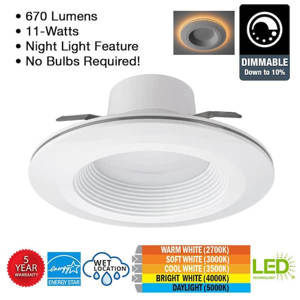 Commercial Electric 6 in. Adjustable CCT Integrated LED Light w/ Night Light 670 Lumens Retrofit Kitchen Lighting 53804101 - The Home Depot