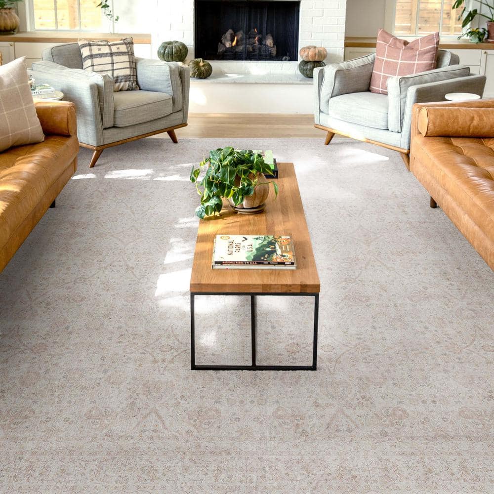Vintage Oriental Ivory & Cream Flat-Weave Chenille Area Rug 9'10" x 13'