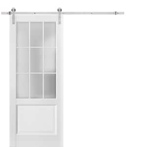 Felicia 3309 18 in. x 84 in. 3/4 Lite Frosted Glass Matte White Finished Solid Wood Sliding Barn Door with Hardware Kit