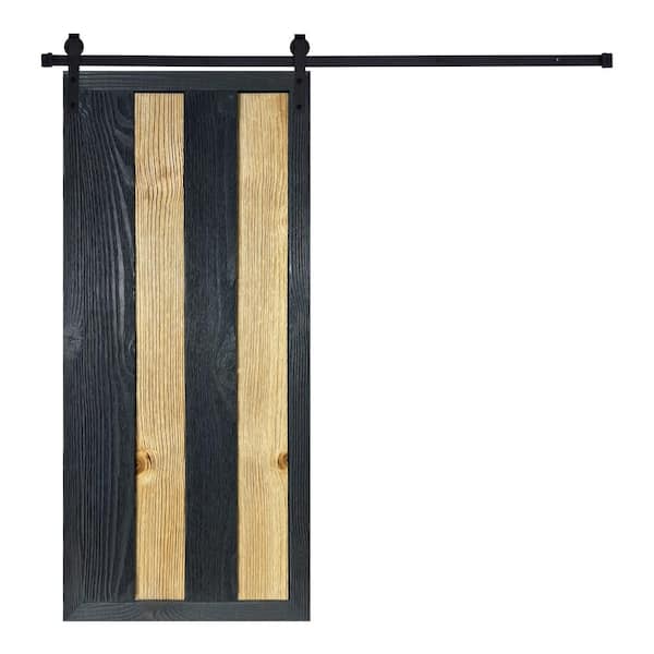 AIOPOP HOME Artisan Series Waterfall 80 in. x 30 in. Gray and Natural Pine Wood Finished Sliding Barn Door with Hardware Kit