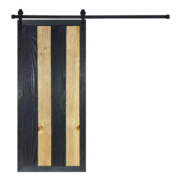 AIOPOP HOME Artisan Series Waterfall 80 in. x 36 in. Gray and Natural Pine Wood Finished Sliding Barn Door with Hardware Kit