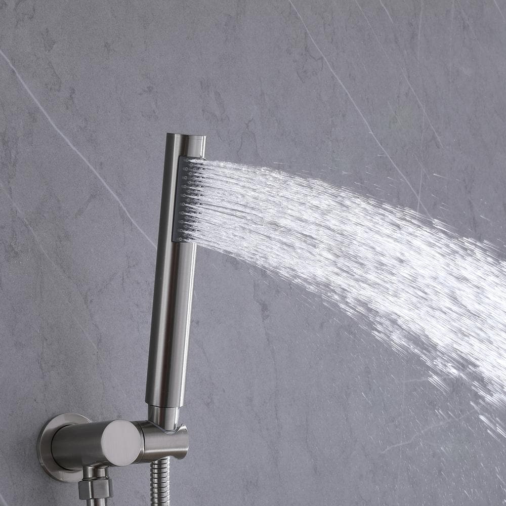 Large Brushed Nickel Rain Shower Faucet with Handheld