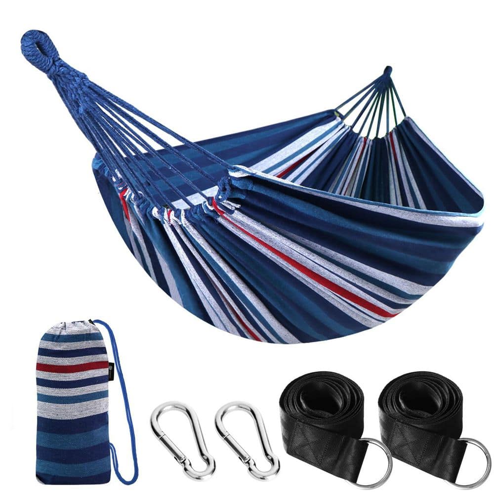 9 ft. Cotton Hammock Portable Camping Hammocks, Hanging Sturdy Comfortable Hammock 660 lb. in Blue/White/Red Stripe price history on PriceWatchPro