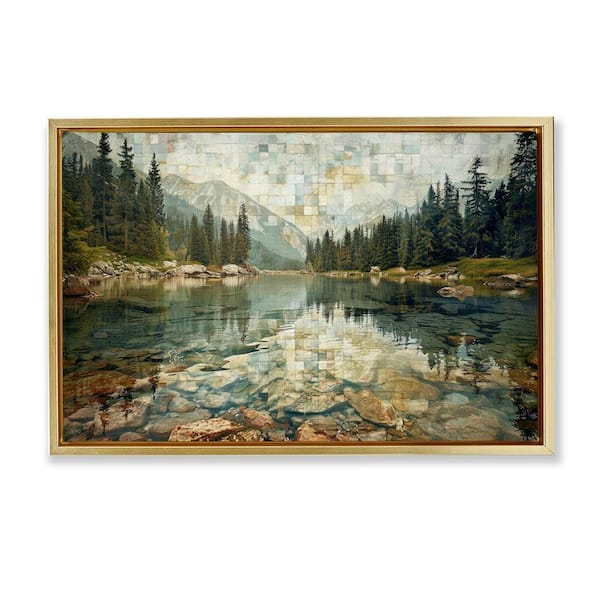 Stupell Industries Tiled Mountain Landscape by LSR Design Studio Gold Floater Frame Nature Graphic Art Print 21 in. x 31 in.