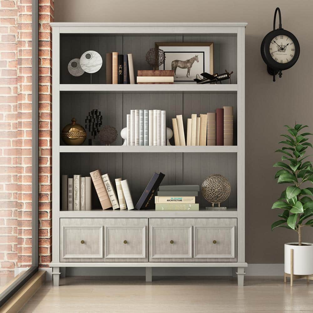Light Gray MDF 3-Tier Accent Cabinet with Drawers