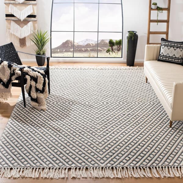 Natura 10 ft. x 14 ft. Ivory/Black Diamond Stripes Area Rug