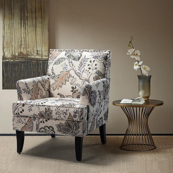 JAYDEN CREATION Herrera Orange/Gray Fabric Arm Chair with Nailhead Trim (Set of 1)