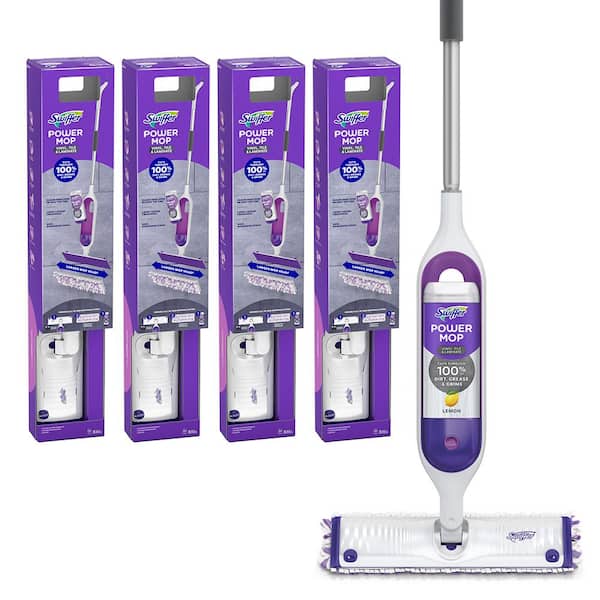 Swiffer Power Mop Vinyl, Tile and Laminate Floor Starter Kit (1-Power Mop, 2-Pads Cleaning Solution and Batteries)(Multi-Pack 4)