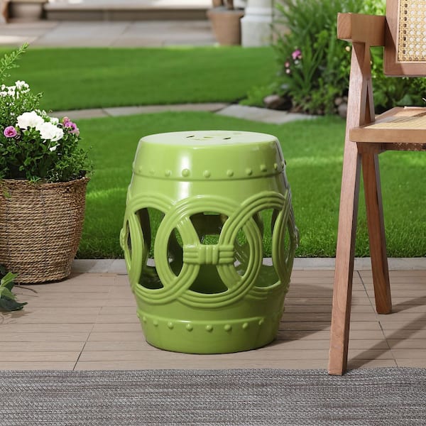 Lucky Coins 16" Chinese Ceramic Drum Garden Stool, Matte Green