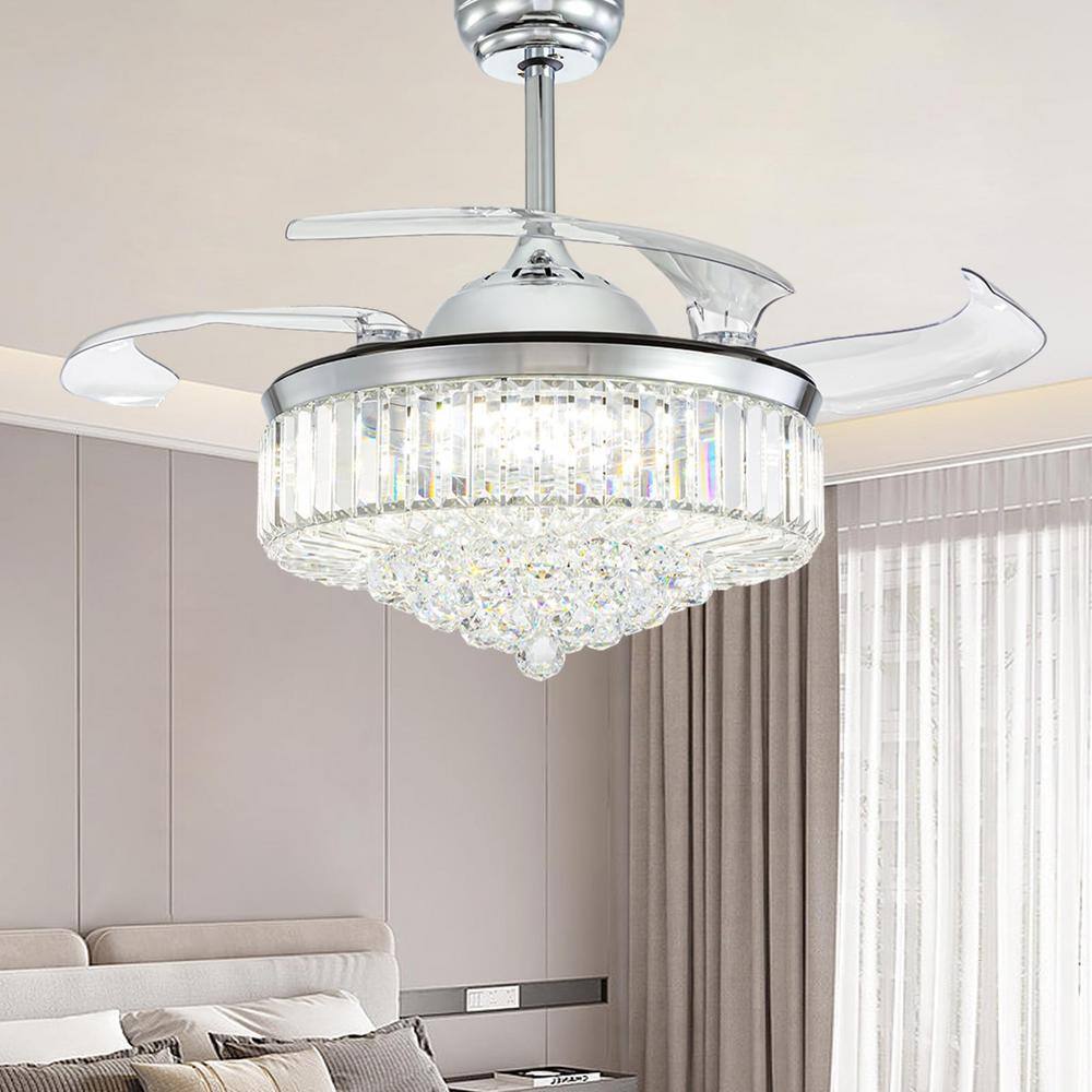 Pacific Core 48 in. Indoor Modern Chrome Crystal Chandelier Ceiling Fan