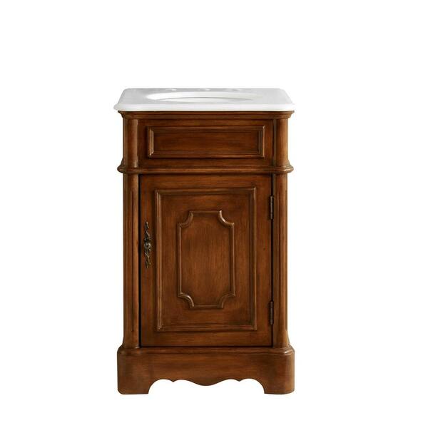 Unbranded Simply Living 21 in. W x 19 in. D x 33 in. H Bath Vanity in Teak with White And Brown Vein Marble Top
