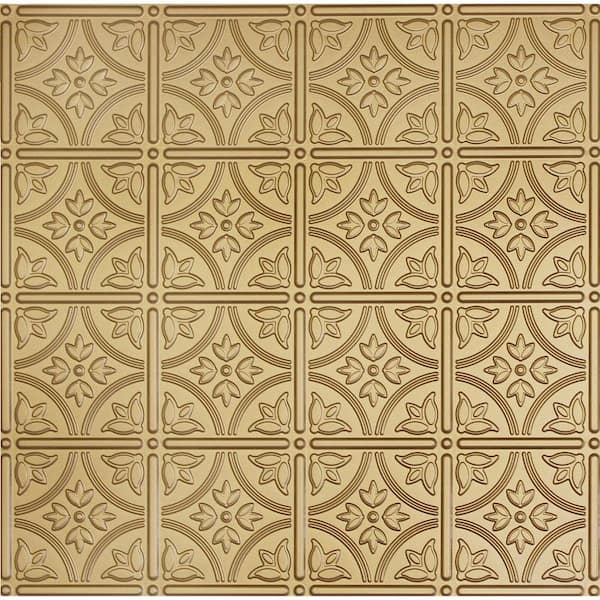 Global Specialty Products Dimensions 2 ft. x 2 ft. Brass Tin Ceiling Tile for Refacing in T-Grid Systems