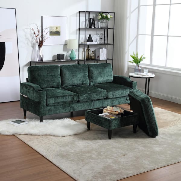 Clihome 78 in. Square Arm Chenille Fabric Rectangle Sofa in