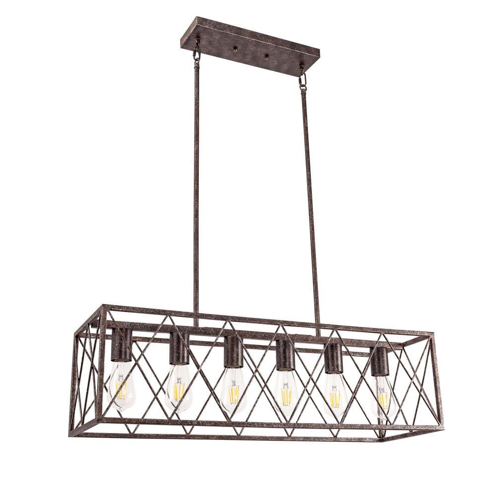 Emeritpro 42.12 6-Light in. Black and Brown Rustic Island Light