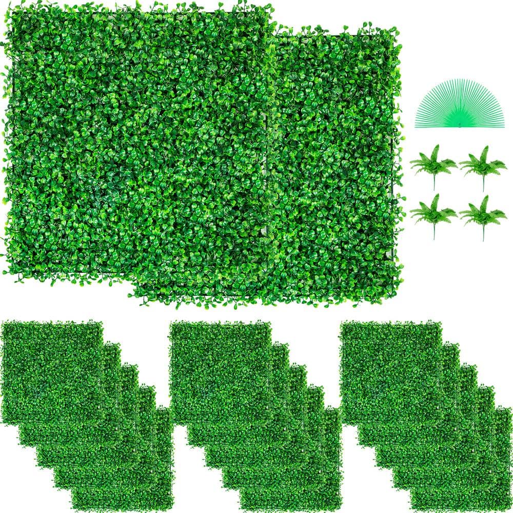 VEVOR Artificial Boxwood Panels 10 in. x 10 in. x 1.6 in. Vinyl Hedge Wall Panels PE Grass Hedge Backdrop Wall 48-Piece (3Tr1pGphYcwufa4)