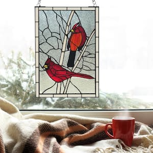 Red Northern Cardinal Songbird Stained Glass Window Panel