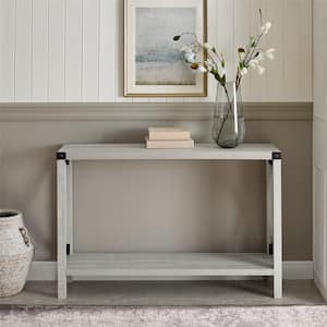 46 in. Stone Grey Rectangle Wood Farmhouse Metal-X Console Table with Lower Shelf