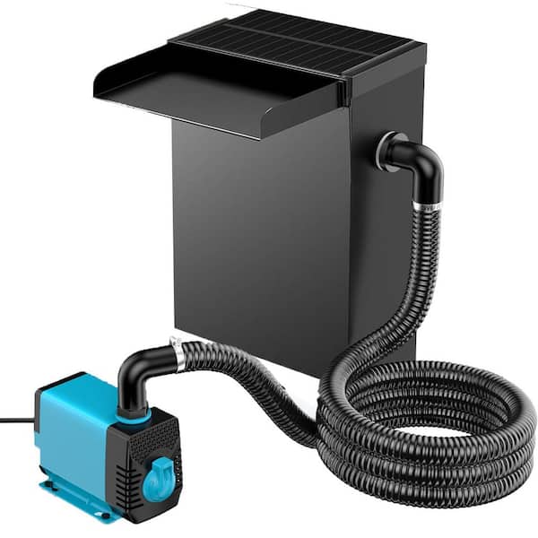 Height 13.4 In. Black Solar Bird Bath Stainless Steel Pond Waterfall Spillway with LED and 40W 660GPH Pump