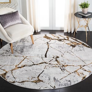 Amelia Gray/Gold 12 ft. x 12 ft. Abstract Distressed Round Area Rug