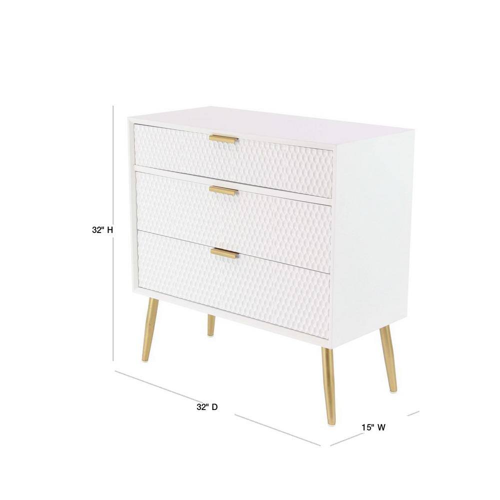 Modern White Wood and Metal 3-Drawer Storage Cabinet
