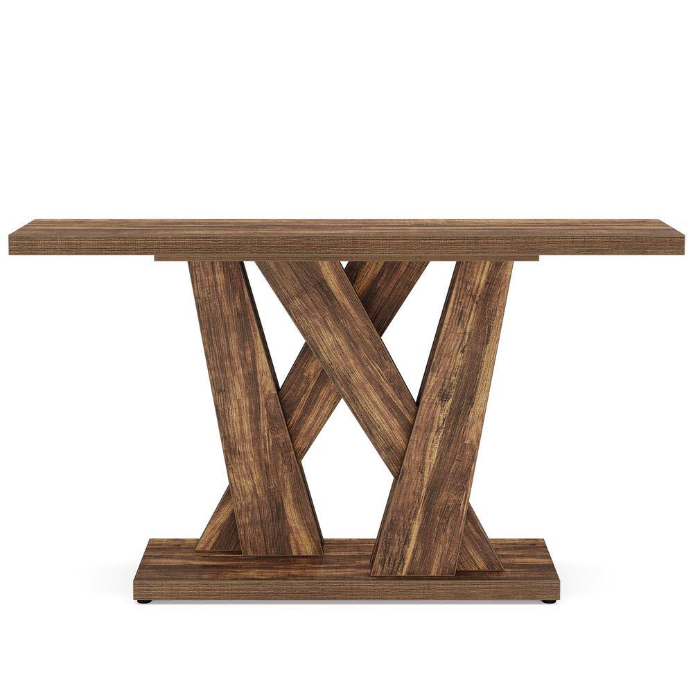Rustic Brown 55'' Wood Console Table with Geometric Base