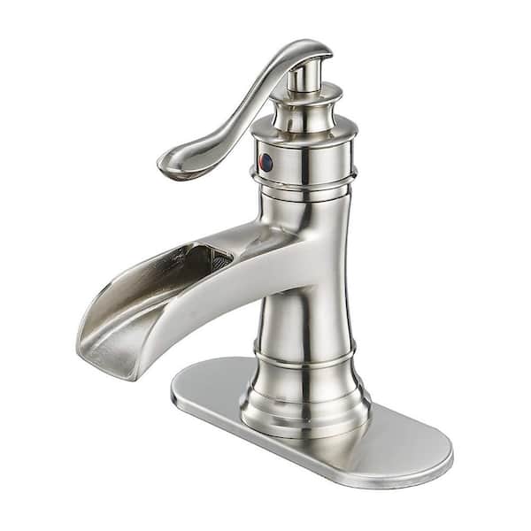 matrix decor Single Hole Single-Handle Waterfall Bathroom Faucet with Deck Mount in Brushed Nickel