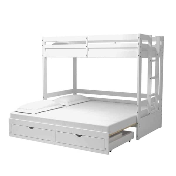 Alaterre Furniture Jasper White Twin to King Extending Day Bed with Bunk Bed and Storage Drawers