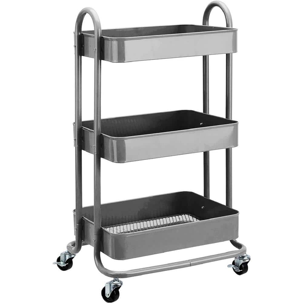 3-Tier Metal Kitchen Cart in Charcoal with anti-Rust Properties