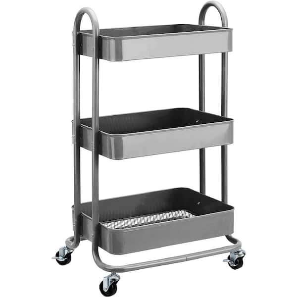 Adrinfly 3-Tier Metal Kitchen Cart in Charcoal with anti-rust properties