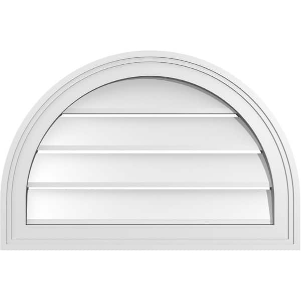 Ekena Millwork 24 in. x 16 in. Round Top White PVC Paintable Gable Louver Vent Functional