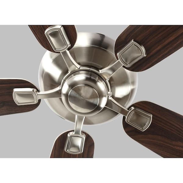 Generation Lighting - Colony Max 52 in. Transitional Brushed Steel Ceiling Fan with Silver and American Walnut Reversible Blades, Pull Chain