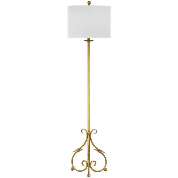 SAFAVIEH Elisa Baroque 60 in. Antique Gold Floor Lamp with Off-White Shade