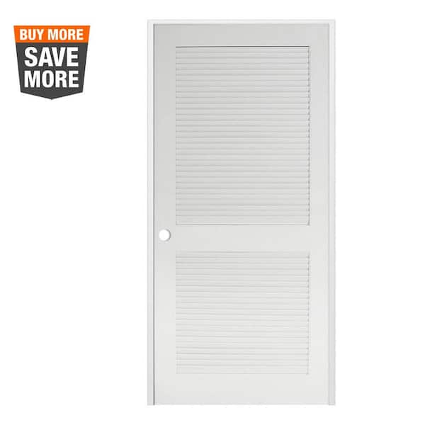 Krosswood Doors 30 in. x 80 in. Primed MDF 2 Panel Right Hand Prehung Interior Louver Door