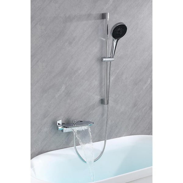 Waterfall Wall Mount Faucet set Single Handle 2 -Spray Tub and Shower Faucet 10.57 GPM in Chrome Valve Included