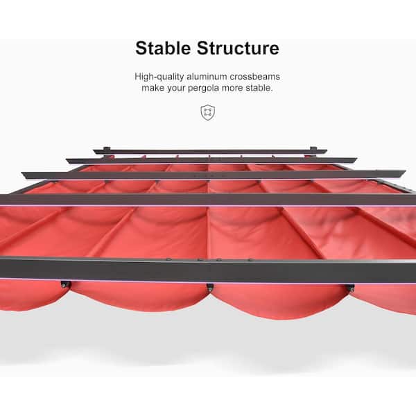 10 ft. W x 13 ft. D Outdoor Gray Aluminum Pergola with Red Adjustable Fade-Resistant Sun Shelter Canopy for Backyard