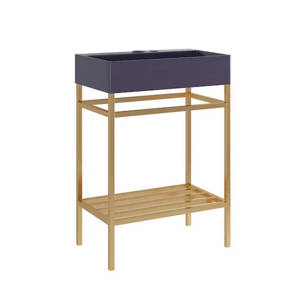23.62 in. W x 13.98 in. D x 33.46 in. H Freestanding Bath Vanity in Gold with Purple Ceramic Top